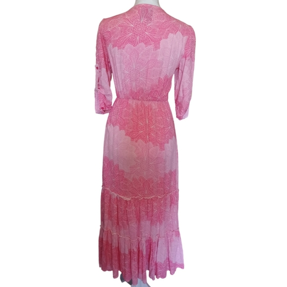 Anthro Sunday Mi Amor Pink Floral Boho Summer Maxi Dress XS - Picture 2 of 2